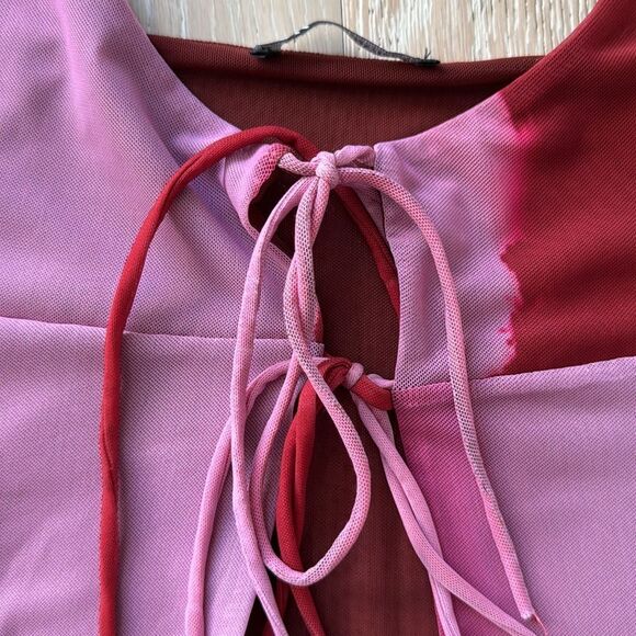 ZARA Tie-Front Layered Chiffon Cami Tank Top Tie-Dye Pink SzL - Picture 6 of 13